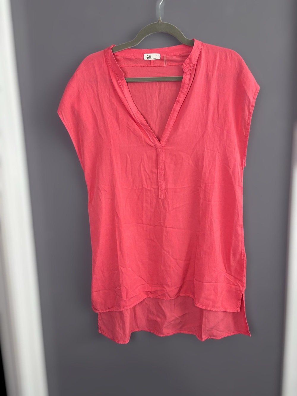 Adriano Goldschmied Coral Pink Split V Neck Short Sleeve Tunic Small